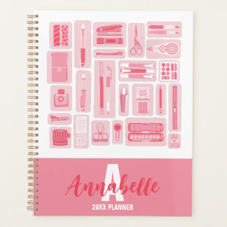 キュート・アート用品パタ図解入りの、写真付きのーンピンク プランナー手帳