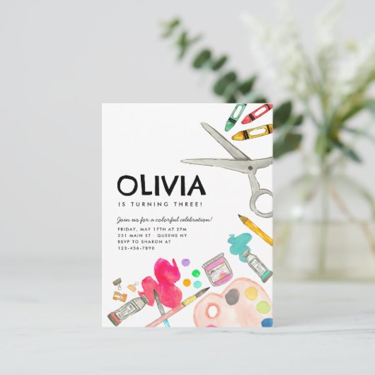 キュート・アート絵を描アーティスト・ドローパーティー絵を描の誕生日 ポストカード (スタンド正面)