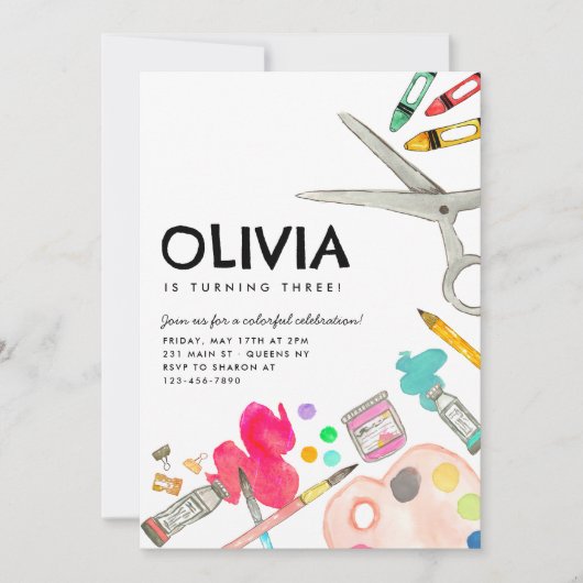 キュート・アート絵を描アーティスト・ドローパーティー絵を描の誕生日 招待状 (正面)