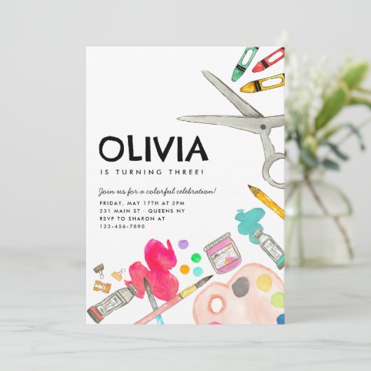 キュート・アート絵を描アーティスト・ドローパーティー絵を描の誕生日 招待状 (スタンド正面)