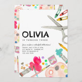 キュート・アート絵を描アーティスト・ドローパーティー絵を描の誕生日 招待状 (正面/裏面)
