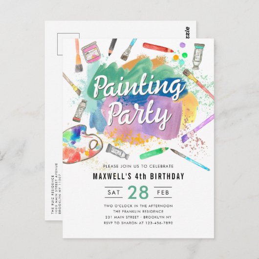 キュート・ウォーター絵を描カラーアー絵を描トのパーティー誕生日 ポストカード (正面/裏面)