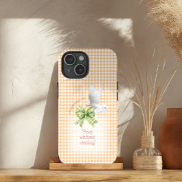 キュート オレンジ チェック柄 グリーン コケット ダブ バイブル iPhone 15ケース