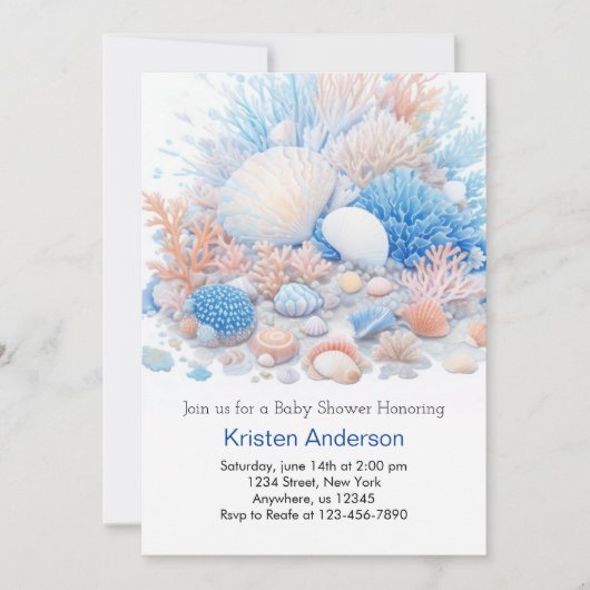 キュート オーシャン ブリスフル シェル ボーホー ボーイ ベイビー シャワー 招待状 (正面)