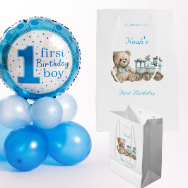 キュート・オールアボード1年目の誕生日 ミディアムペーパーバッグ