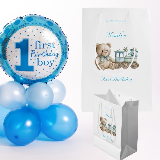 キュート・オールアボード1年目の誕生日 ミディアムペーパーバッグ