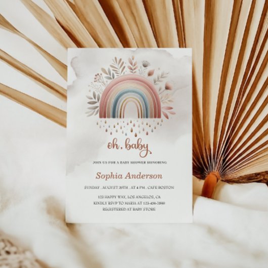 キュート オー ベイビー ボーホー レインボー ベイビー シャワー 招待状