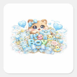 キュート カワイイ イッツ ア ボーイ テディベア パステルブルー 新生児 スクエアシール