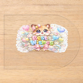 キュート カワイイ ベストウィッシュ 猫 パステルピンク フラワー アクリル招待状