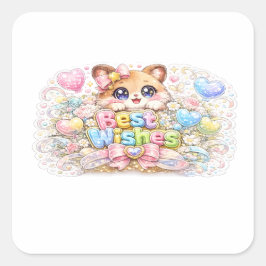 キュート カワイイ ベストウィッシュ 猫 パステルピンク フラワー ギ スクエアシール