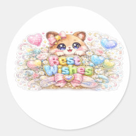 キュート カワイイ ベストウィッシュ 猫 パステルピンク フラワー ラウンドシール