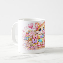 キュート カワイイ メイド ウィズ ラブ 猫 名前 淡いピンク フ コーヒーマグカップ