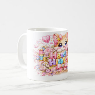 キュート カワイイ メイド ウィズ ラブ 猫 名前 淡いピンク フ コーヒーマグカップ