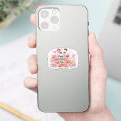 キュート カワイイ メイド ウィズ ラブ 猫 名前 淡いピンク フ シール (スマートフォン)