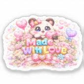 キュート カワイイ メイド ウィズ ラブ 猫 名前 淡いピンク フ シール (正面)