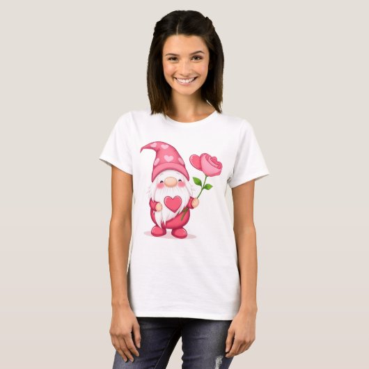 キュート ガーデン グノーム 女性用Tシャツ - ファンタジー  Tシャツ (正面フル)