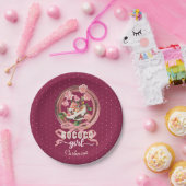 キュート ガーリー ピンク ロココ シューズ ローズ リボン 名前 ペーパープレート (パーティー)