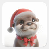 キュート・クリスマスオッター スクエアシール (正面)