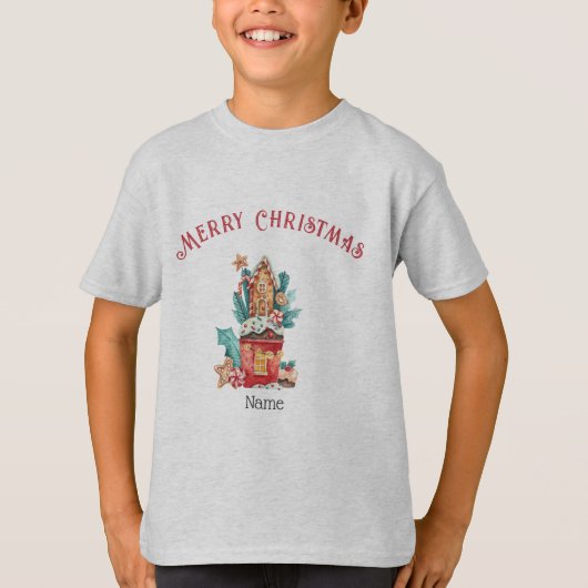 キュート! クリスマススイーツハウス 名前入り、キッズ XS - XL Tシャツ (正面)