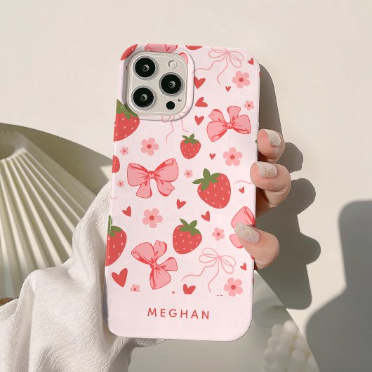 キュート コケット ピンクのイチゴとリボンのカスタムデザイン Case-Mate iPhoneケース
