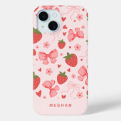 キュート コケット ピンクのイチゴとリボンのカスタムデザイン Case-Mate iPhoneケース (裏面)