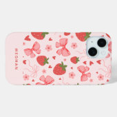 キュート コケット ピンクのイチゴとリボンのカスタムデザイン Case-Mate iPhoneケース (裏面 (横))