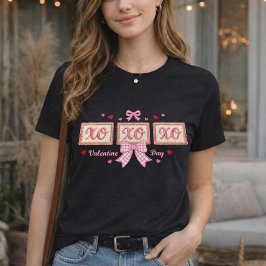 キュート コケット ピンク ギンガム XOXO バレンタインデー Tシャツ