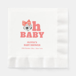 キュート コーラル ピーチ Oh Baby リボン サッカー ベビーシャワー 縁ありランチョンナプキン