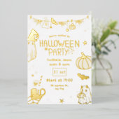 キュート ゴールド スプーキー ハロウィンパーティー 箔招待状 (立ち正面)