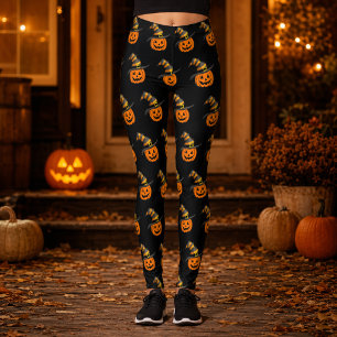 キュート・スプーキー・パンプキン・ウィッチハット・ハロウィン レギンス