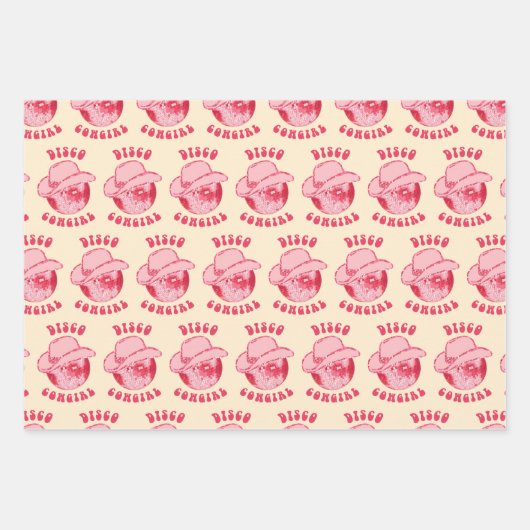 キュート ディスコ カウガール ホースシュー ピンク ブルー ベージュ ラッピングペーパーシート (正面3)