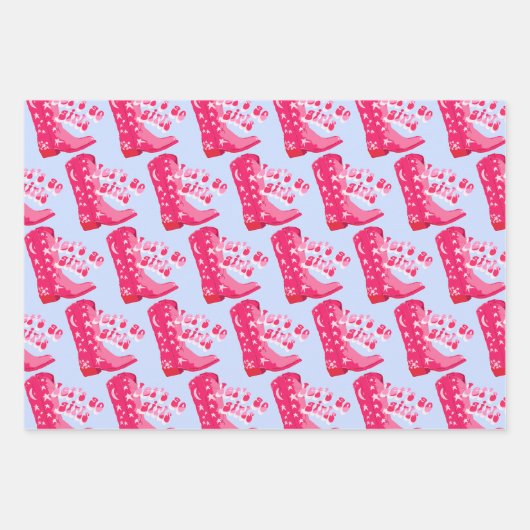 キュート ディスコ カウガール ホースシュー ピンク ブルー ベージュ ラッピングペーパーシート (正面)