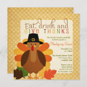 キュート・トルコ感謝祭ディナー 招待状 (正面/裏面)