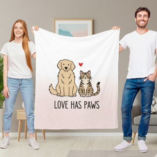 キュート ドッグ アンド キャット "Love Has Paws" パーソナライズ フリース