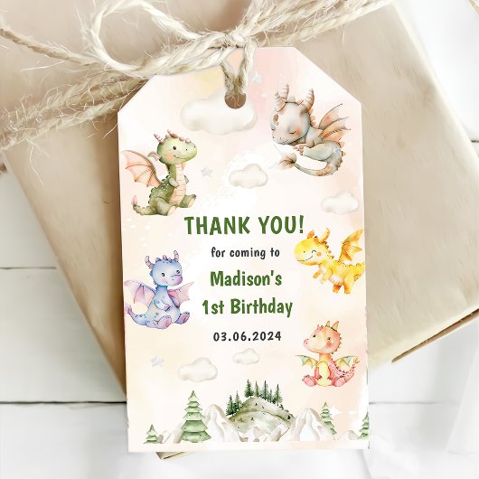 キュート・ドラゴン1st誕生日パーティー ギフトタグ