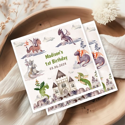 キュート・ドラゴン1st誕生日パーティー スタンダードカクテルナプキン