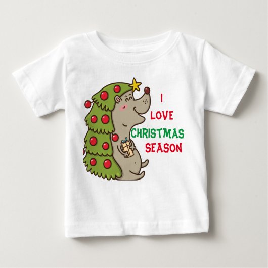 キュート&ハッピーヘッジホッグクリスマステーマ ベビーTシャツ (正面)