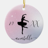 キュート&バレエかわいらしダンサーバレリーナピンクのグラデーション セラミックオーナメント (正面)