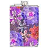 キュート&パープルガーリーフローラルパターントレンディーカラフル フラスク (正面)