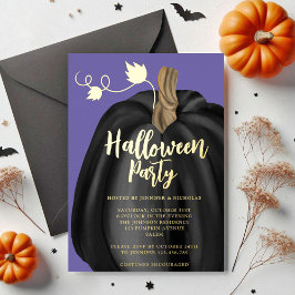 キュート パープル ゴールド パンプキン ハロウィン パーティー 箔招待状