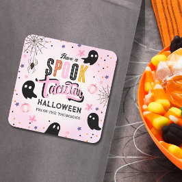 キュート ピンク ブラック スイート スプーキー ハロウィン ゴースト スクエアシール