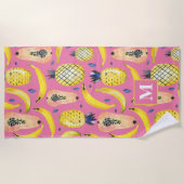 キュート&フルーティカラフルバナナパパイヤ&パイナップル ビーチタオル (正面)