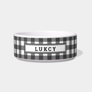 キュート ブラック バッファロー プリント 犬 名前入り ボウル