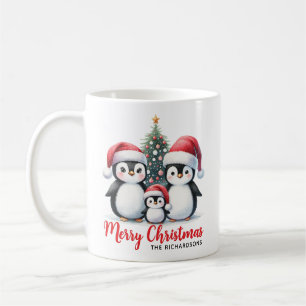 キュート・ペンギンモダンファミリー・メリークリスマス コーヒーマグカップ