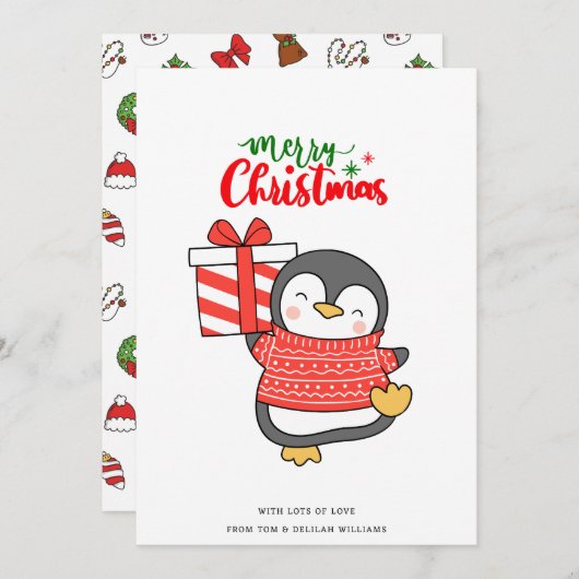 キュート・ペンギン・メリークリスマス シーズンカード (正面/裏面)