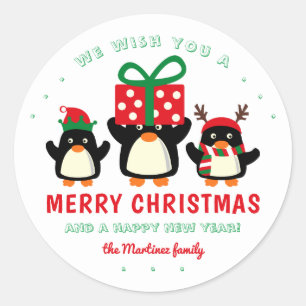 キュート・ペンギン・メリークリスマス ラウンドシール