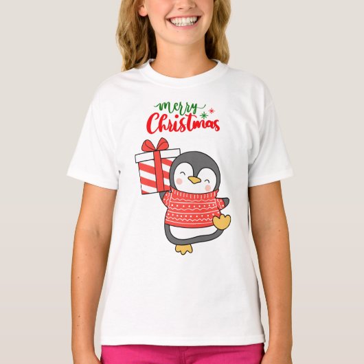 キュート・ペンギン・メリークリスマス Tシャツ (正面)