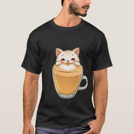 キュート ホワイト キャット ラテアート コーヒー ハート ✨🐾☕ Tシャツ