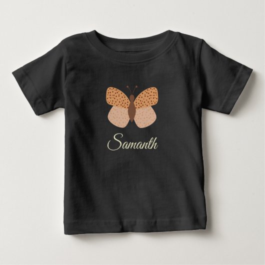 キュート ボヘミアン 蝶 モノグラム 名前 女の子 ベビーTシャツ (正面)