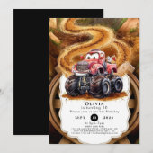 キュート ボーホー モンスター トラック バースデー 招待状 (正面/裏面)
